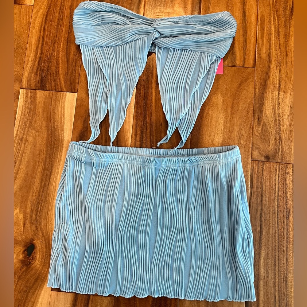 Blue Two Piece Skirt Set